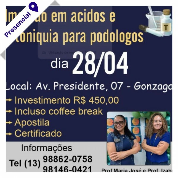 Curso de Podologia Presencial - Imersão em Ácidos e Ortoniquia